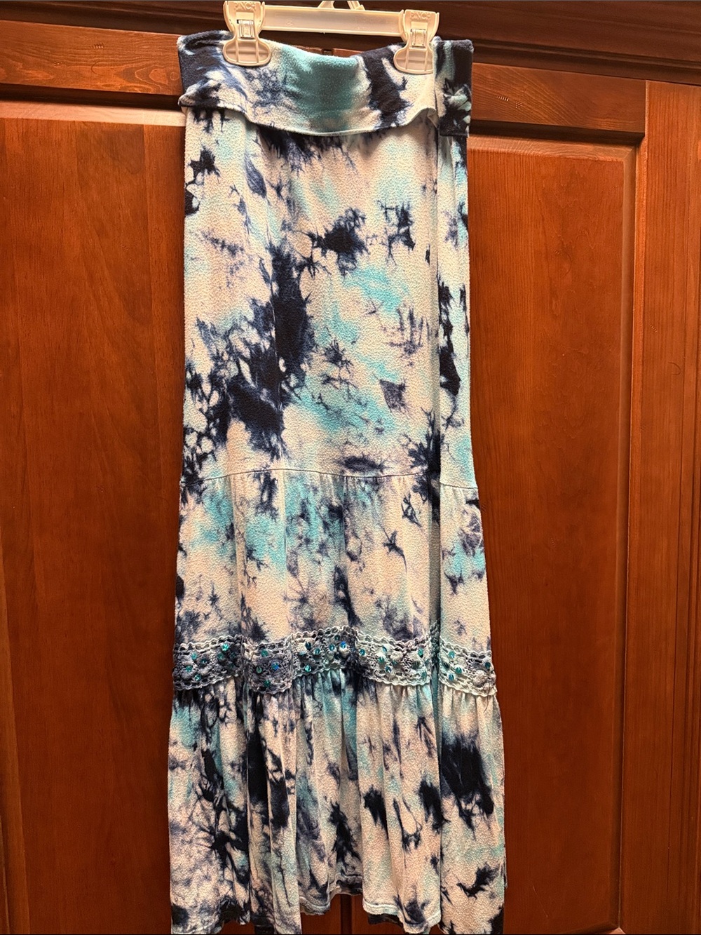 Justice Blue Tie-Dye Maxi Skirt with Crochet and sequin details